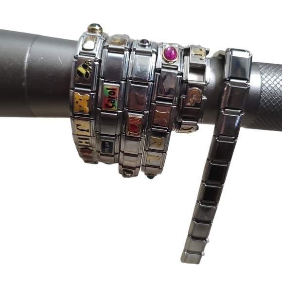 LARGE LOT "NOMINATION" style STAINLESS CHARM BRACELETS - Picture 2 of 3